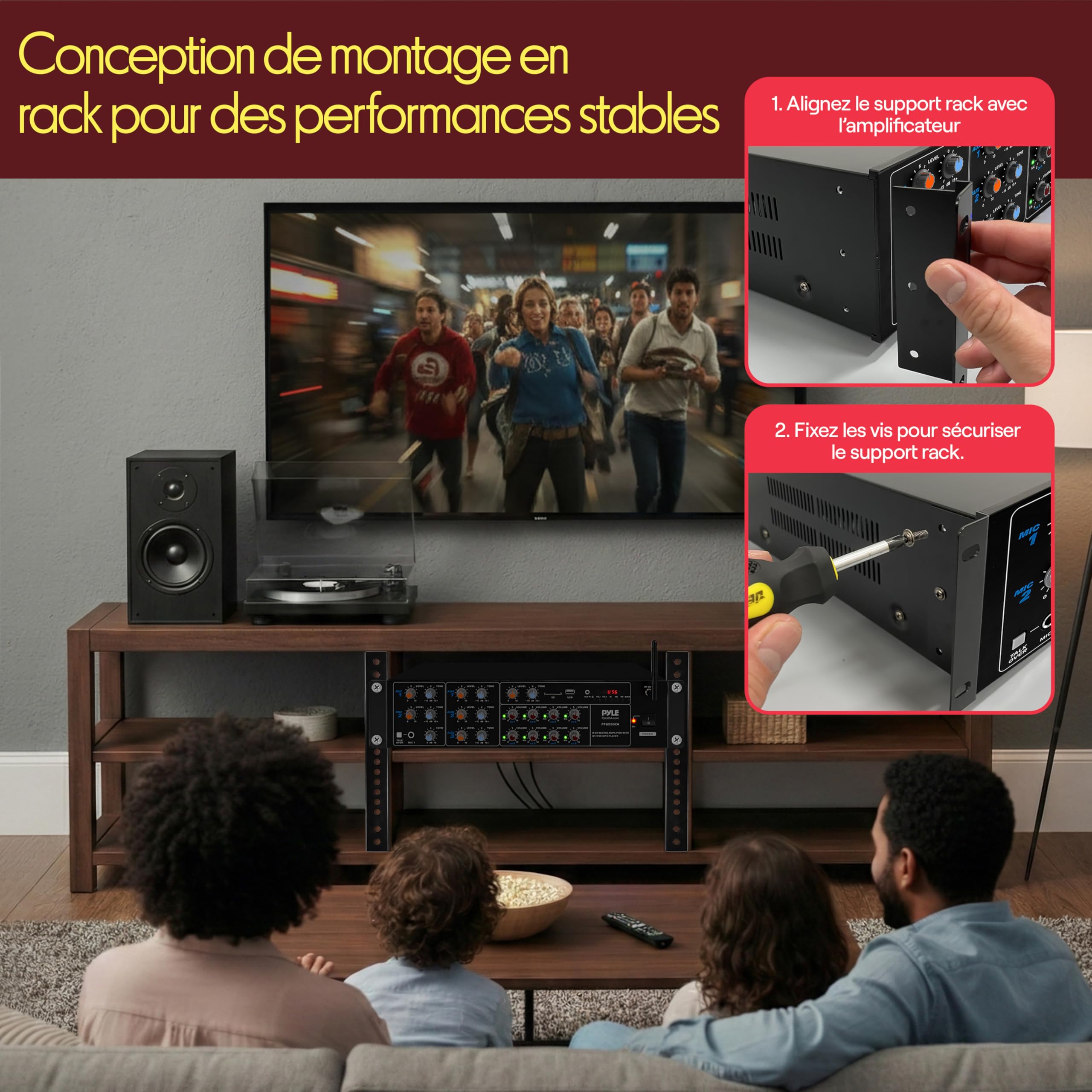 Pyle Amplificateur Bluetooth sans Fil 8 Canaux - 4000W Rack Mount Multi Zone Sound Mixer Système Audio Stéréo Maison avec RCA, USB, AUX - pour Haut-parleurs, PA, Théâtre, Studio/Scène