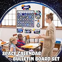 Vista 6 de Cholemy Juego de tablero de anuncios con calendario de la galaxia de 85 piezas, calendario de aula del espacio exterior, tablero de anuncios