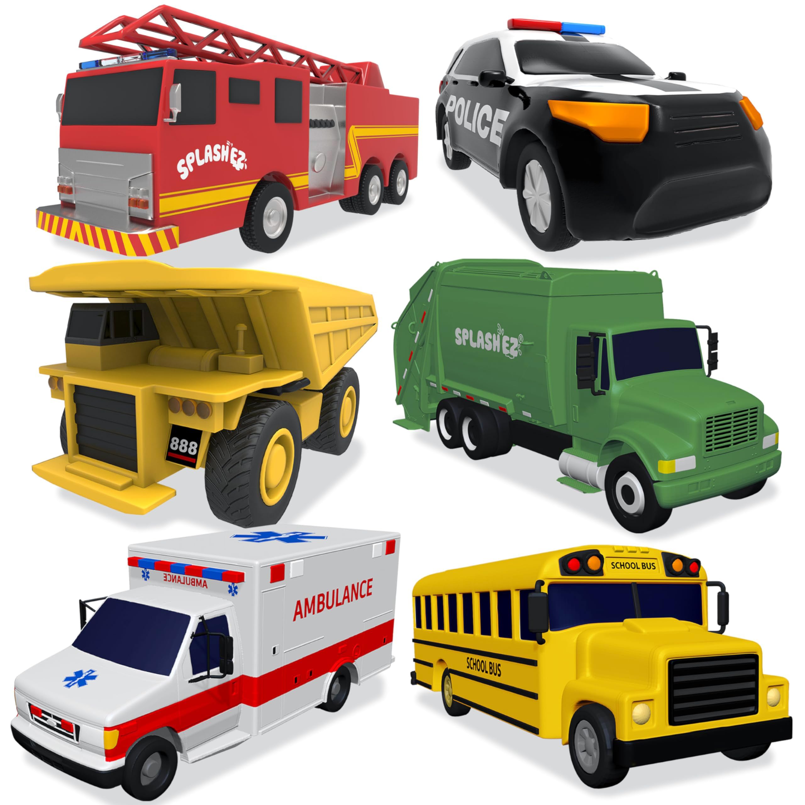 SplashEZ Mold Free 6 Cars Bath Toys for Kids | Toddler Bath Toys with No Hole for Water | Vehicles Set Ideal Size for Little Hands | Safe, Durable for Endless Tub Fun | Great for Boys & Girls Ages 0+