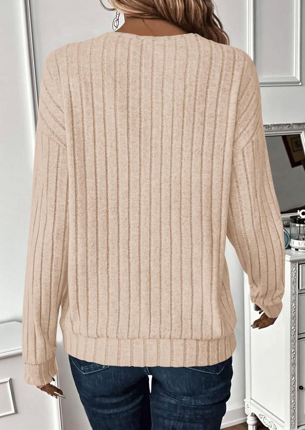 PRETTYGARDEN Fall Fashion 2026 Long Sleeve Shirts for Women Ribbed Knit V Neck Dressy Casual Lightweight Sweaters Tunic Tops - Image 5