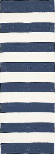 Miniatura 2 de Safavieh colección Montauk MTK712A, tapete de algodón tejido a mano color amarillo y marfil., Algodón, Azul marino marfil