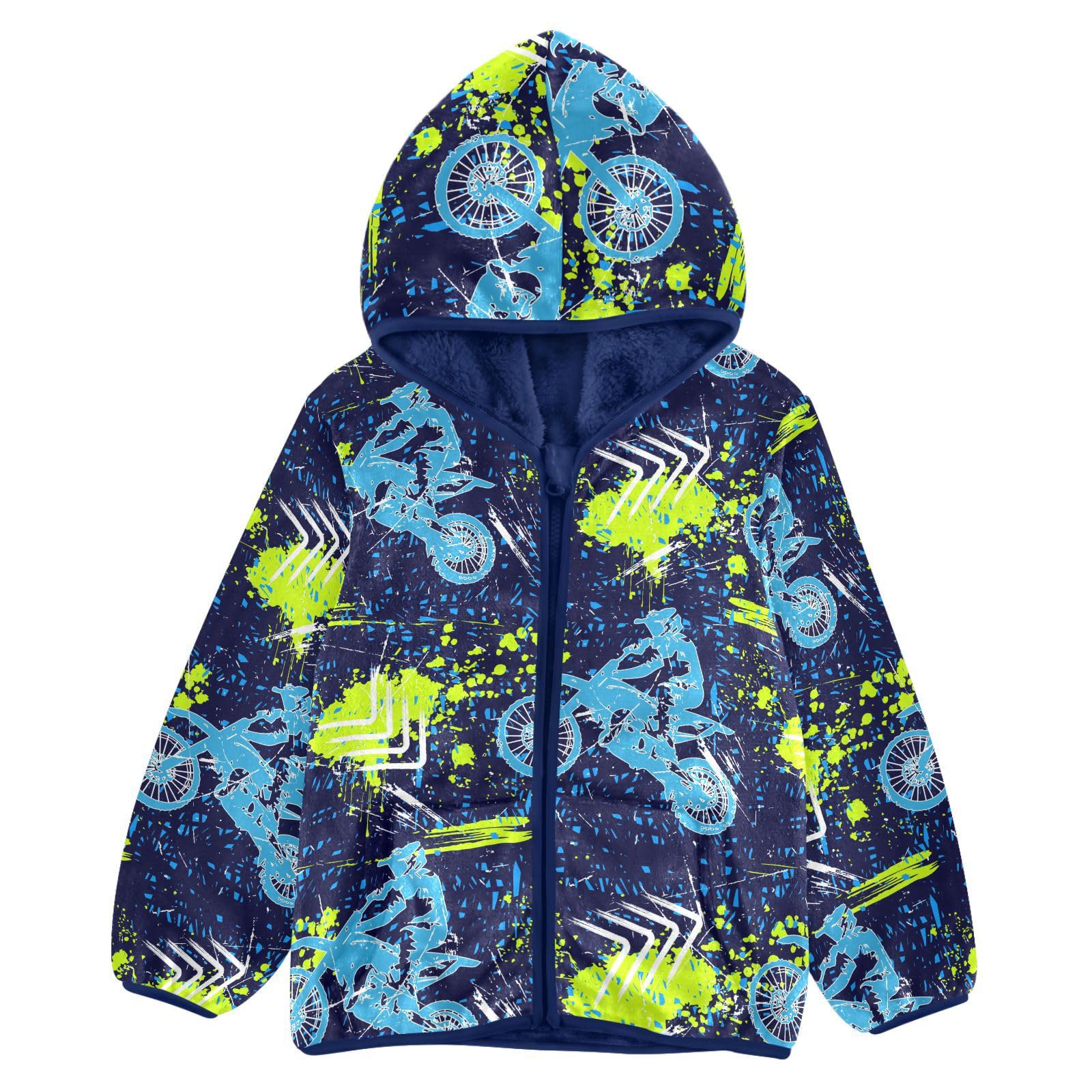 Aflyko Boys Fleece Coat Blue Zip-Up Hoodie Girls Outerwear Kids Hooded Jacket