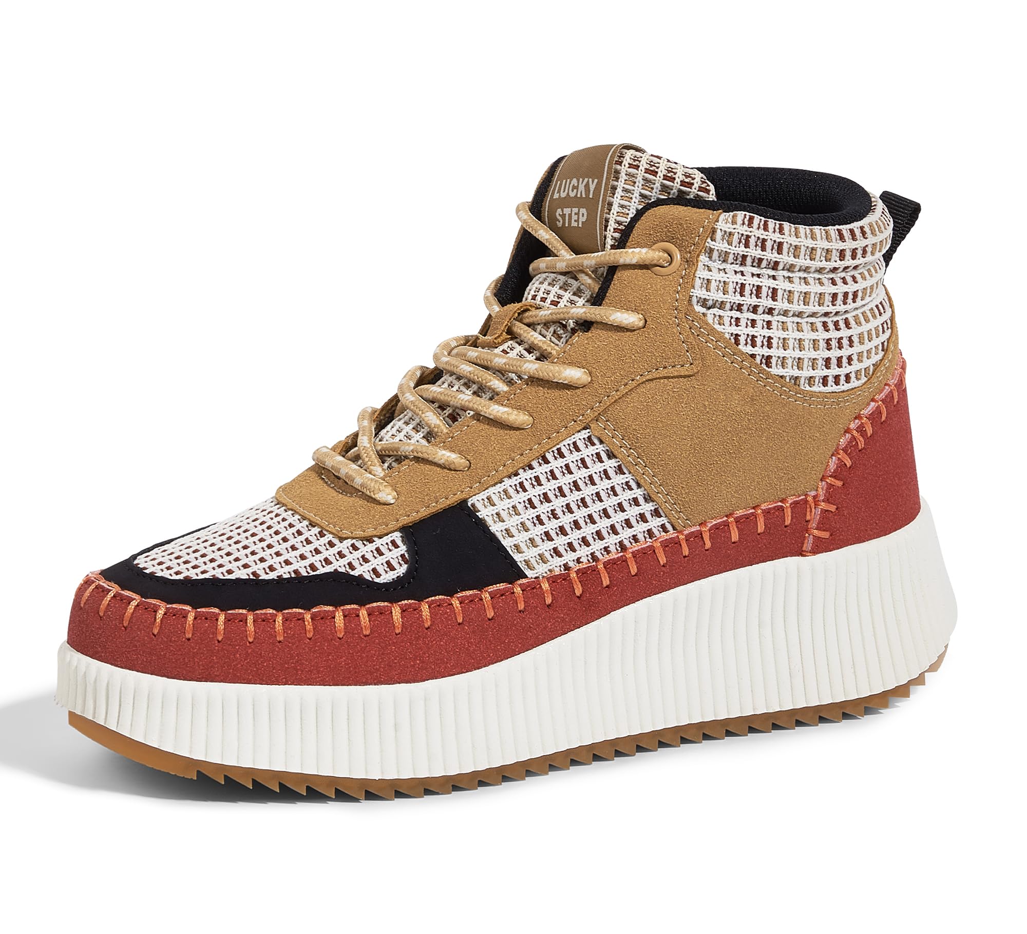 LUCKY STEP Women's Platform High Top Sneakers Fashion Zipper Woven Chunky Ankle Boots Casual Tennis Retro Braided Walking Shoes