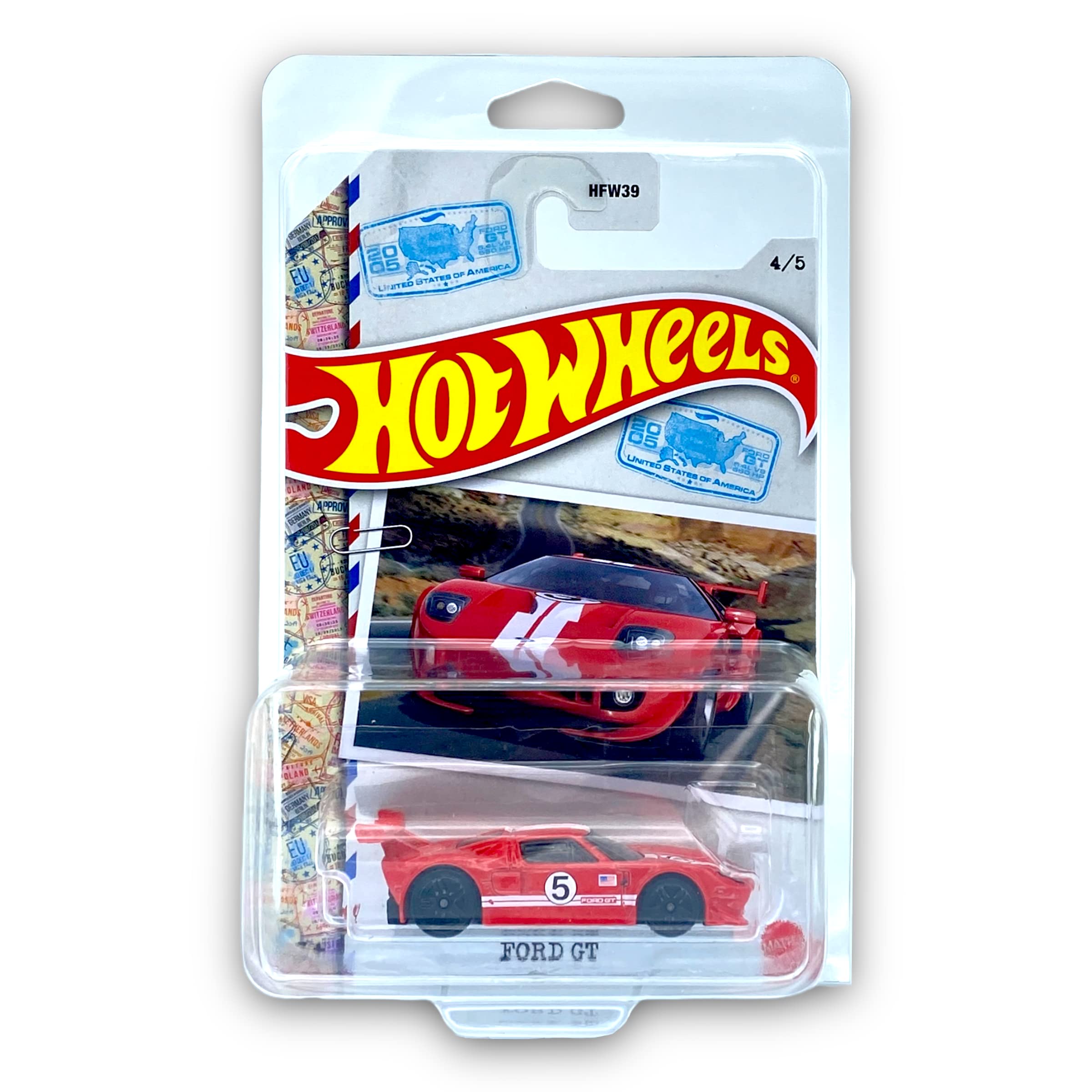 Hot Wheels Ford GT (Red) - 4/5 (USA) International Super Cars 2022 - (Long Card) - COMES IN A KLAS CAR KEEPER PROTECTIVE COLLECTORS CASE - HDH25