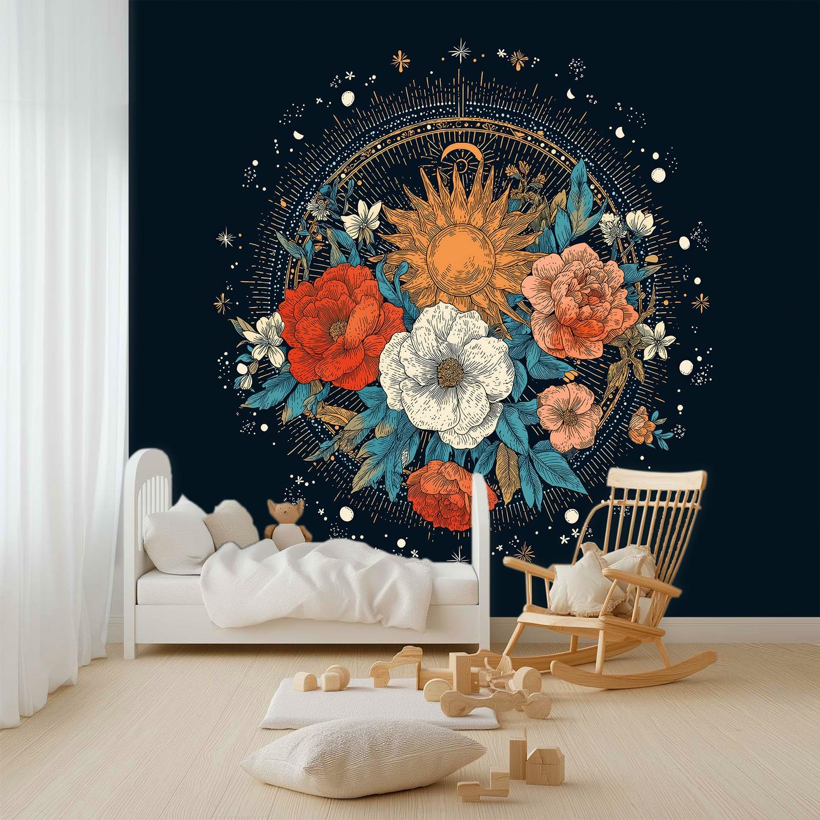 WTD - Carta da parati fotografica 400 x 280 cm (larghezza x altezza) corpo celeste arte sole fiori stelle effetto 3D di alta qualità XXL moderna decorazione da parete in tessuto non tessuto, per