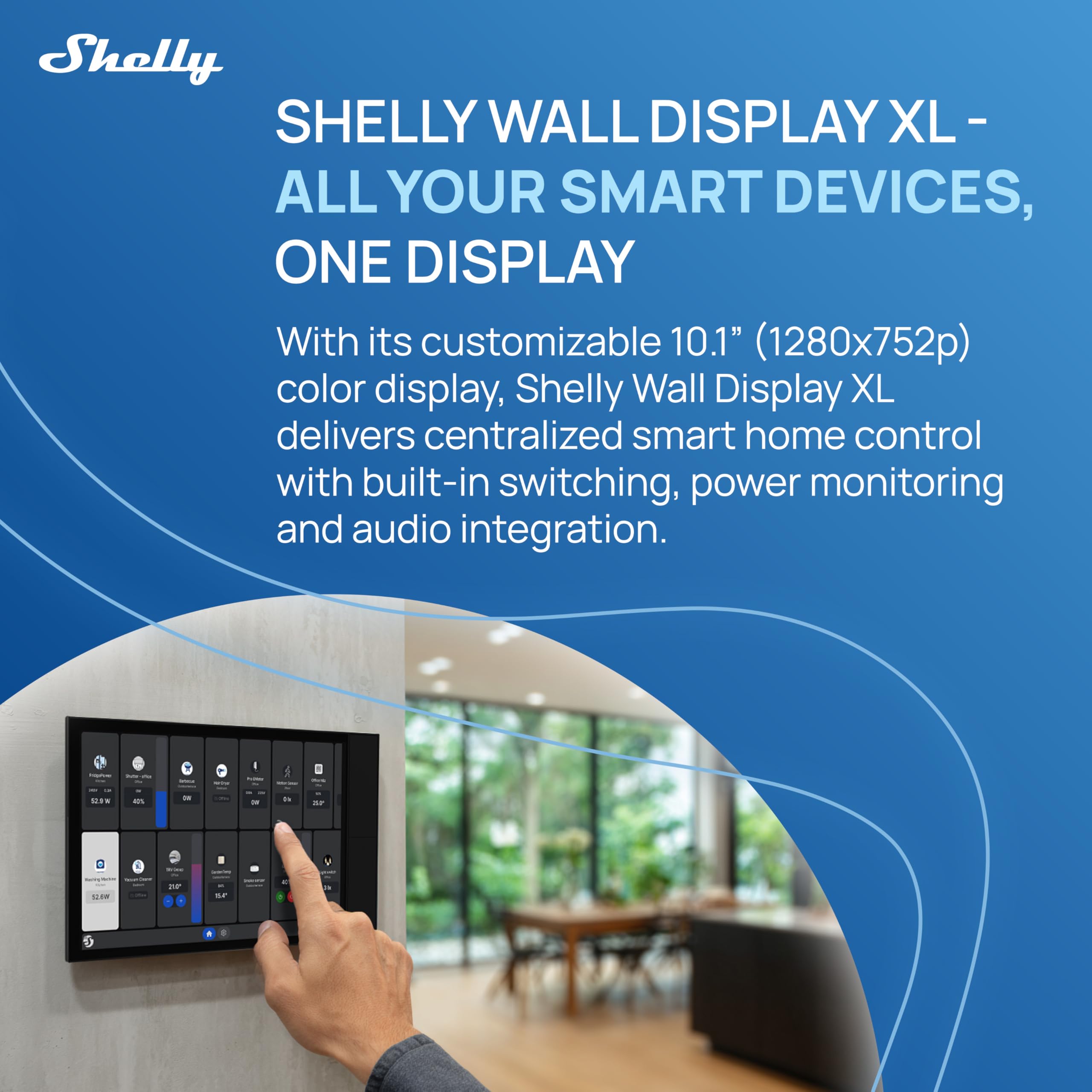 Shelly Wall Display XL Nero - 10.1" Pannello di Controllo Smart WiFi, 4 Pulsanti, Termostato, Relè Integrato 5A, Richiede Neutro, Sensori LUX, Altoparlanti Stereo, Home Assistant, Domotica