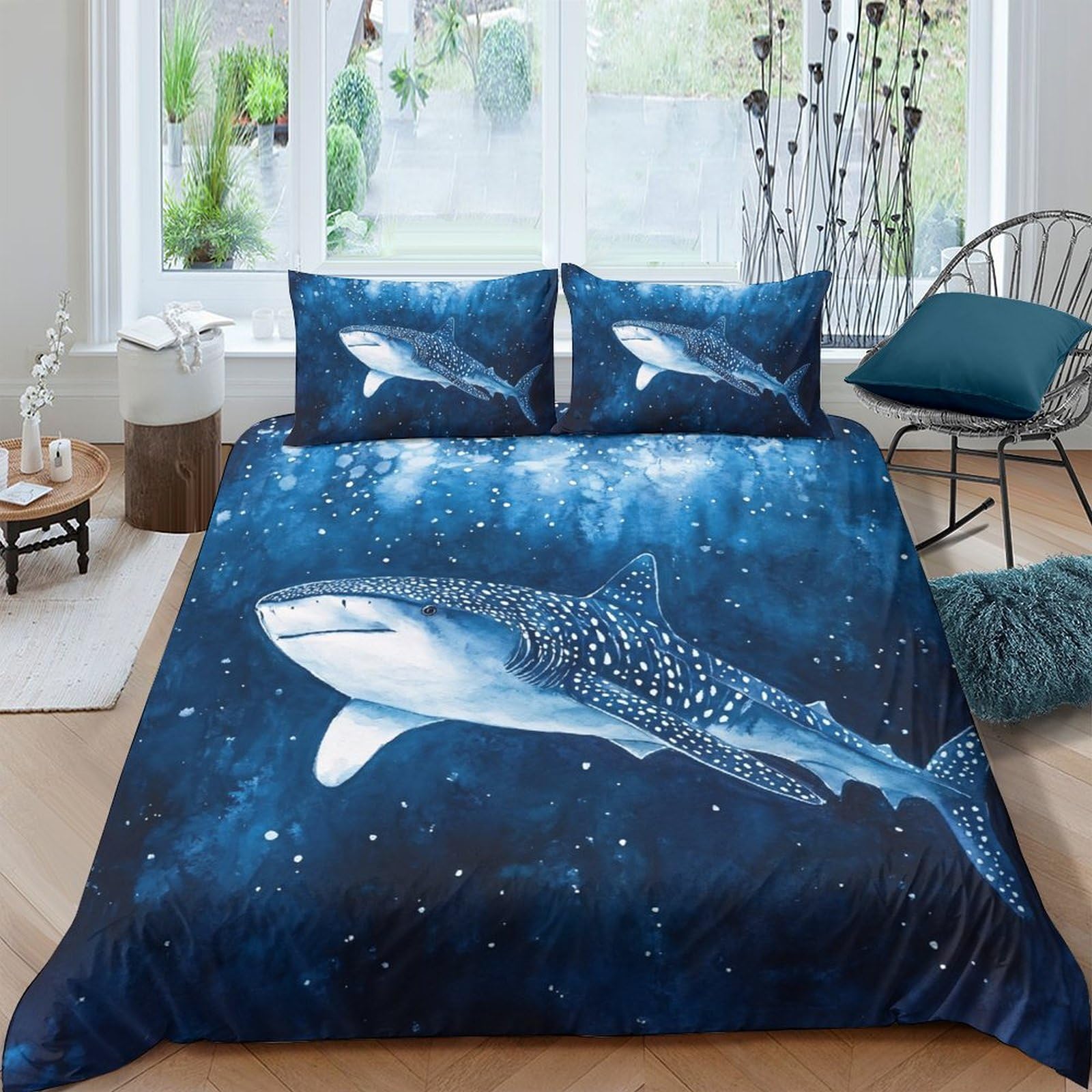 Ctjqhvkz Style-3 3D Printed Whale Shark Ocean Fitted Sheet Microfiber Anti-Slip Bed Sheet For Bedroom Dorm Mattress Protection Decor Single（135X200cm）