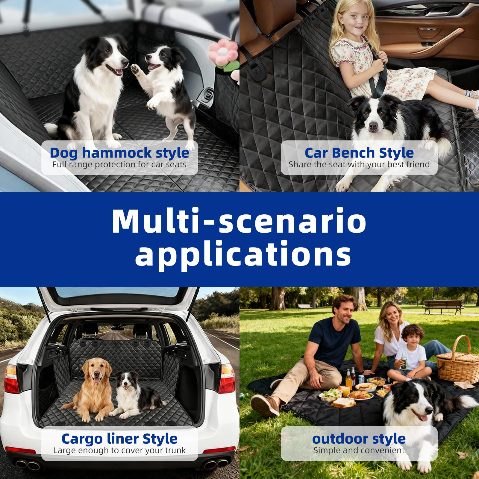 Dog Car Seat Cover for Back Seat, Waterproof Heavy Duty Wear-Resistant Dog Seat Cover, Non-Slip Dog Hammock & Bench Style with Alloy Clips for Cars SUVs Trucks, Medium & Large Dogs - image 6