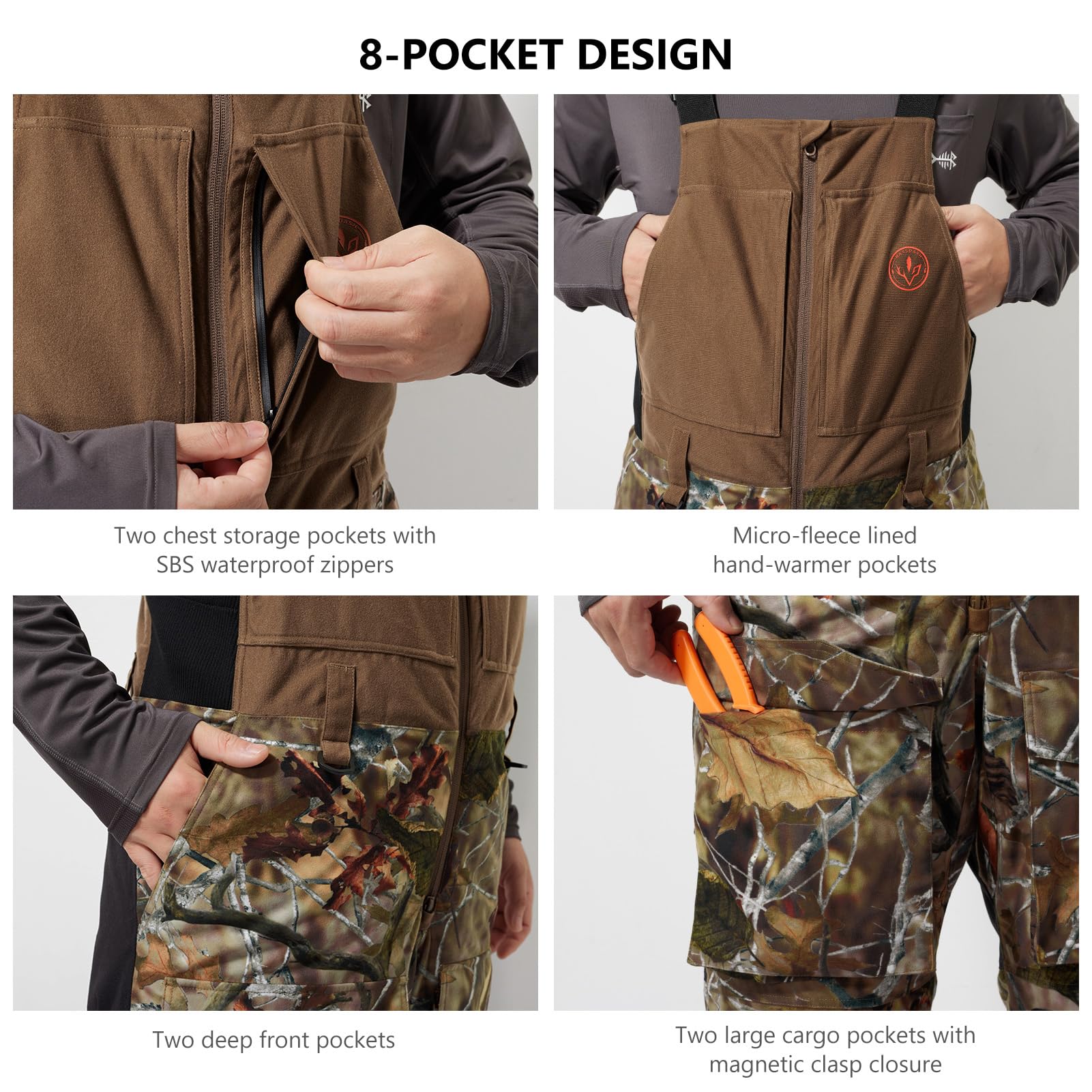 BASSDASH Splice II - Bavaglino impermeabile da uomo, isolato, mimetico, da caccia, ripstop, pantaloni da pesca