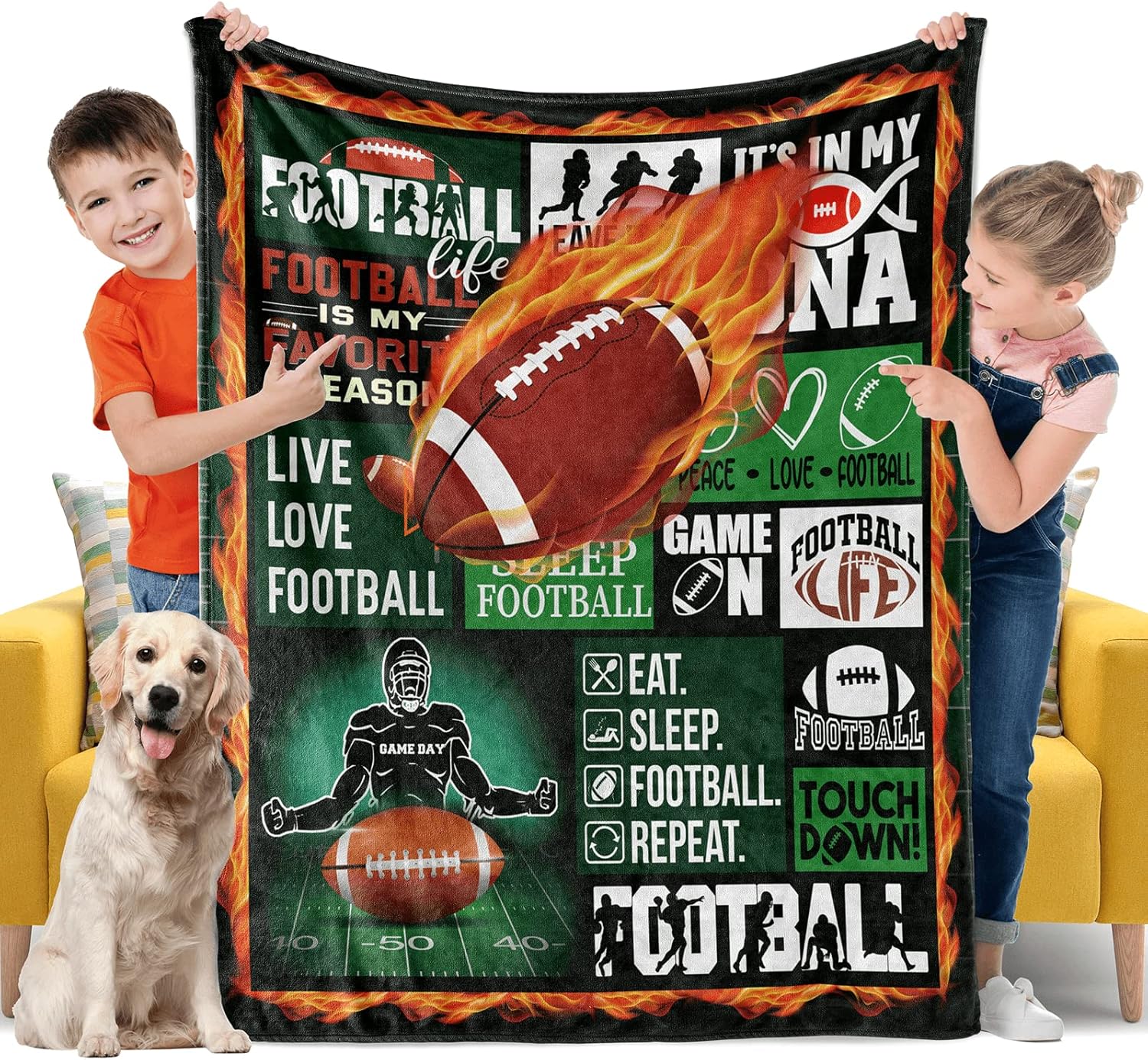 Football Gifts Blanket for Boys, Soft Cozy Warm Flannel Kids Throw Blanket for Girls Teens, Toddler Baby Blankets and Throws for Couch Bed Daycare Preschool Naptime, 50" x 60"