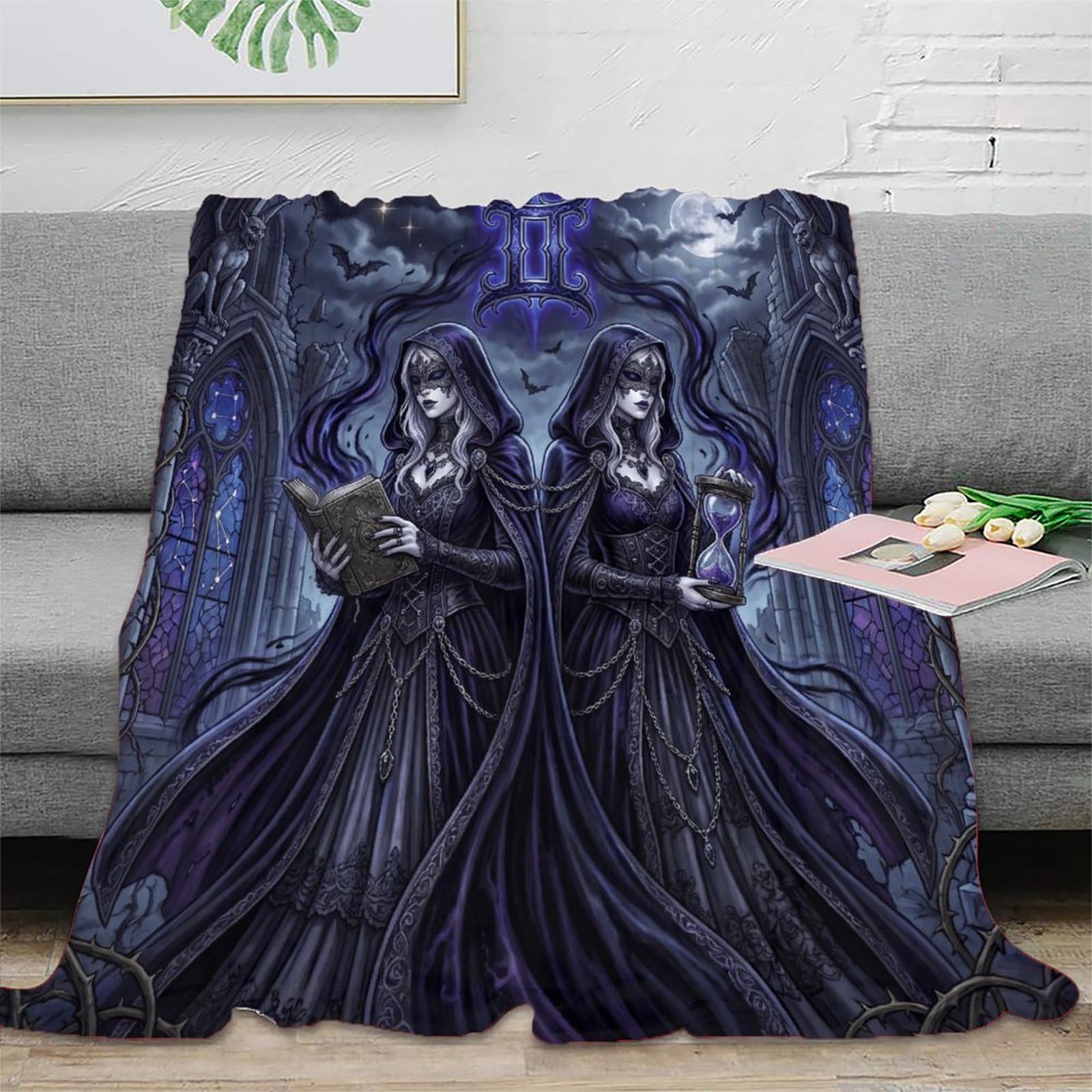 W7C8U2X3 Gemini Zodiac Mysterious Flannel Throw Blanket, Camping Car Travel