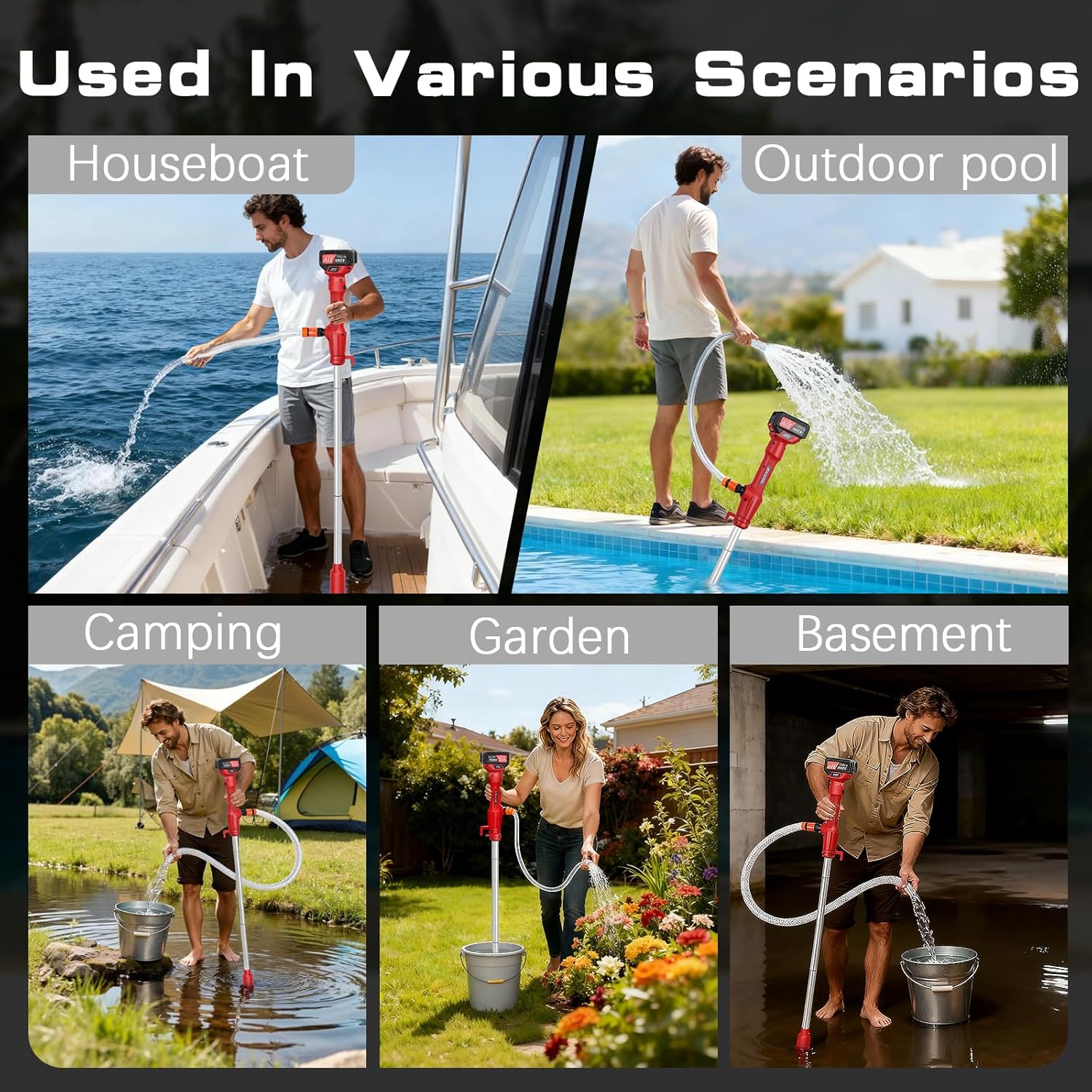 Cordless Stick Water Transfer Pump with Built-In 4000mAh Battery, Stick Pump Delivering 720GPH Flow Rate, Up to 32ft Pumping Height, Detachable Battery Compartment for Pool, Garden, Pond, Boat Use