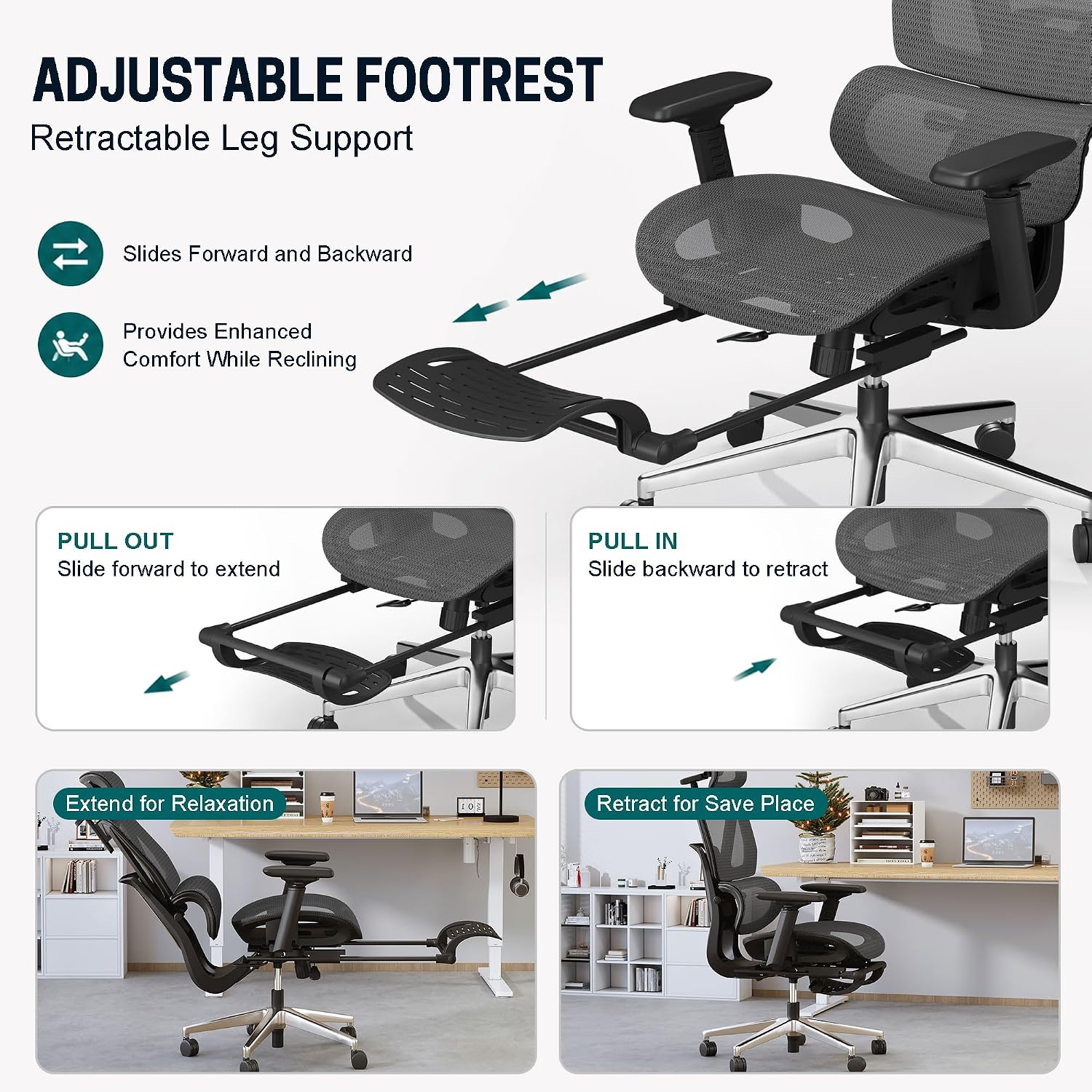 ATORPOK Ergonomic Reclining Office Chair with Footrest, Black