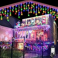 Vista 77 de Luces de Navidad azules al aire libre - 99 pies 1216 luces LED de carámbano para exteriores - Enchufe 8 modos luces centelleantes para decoraciones