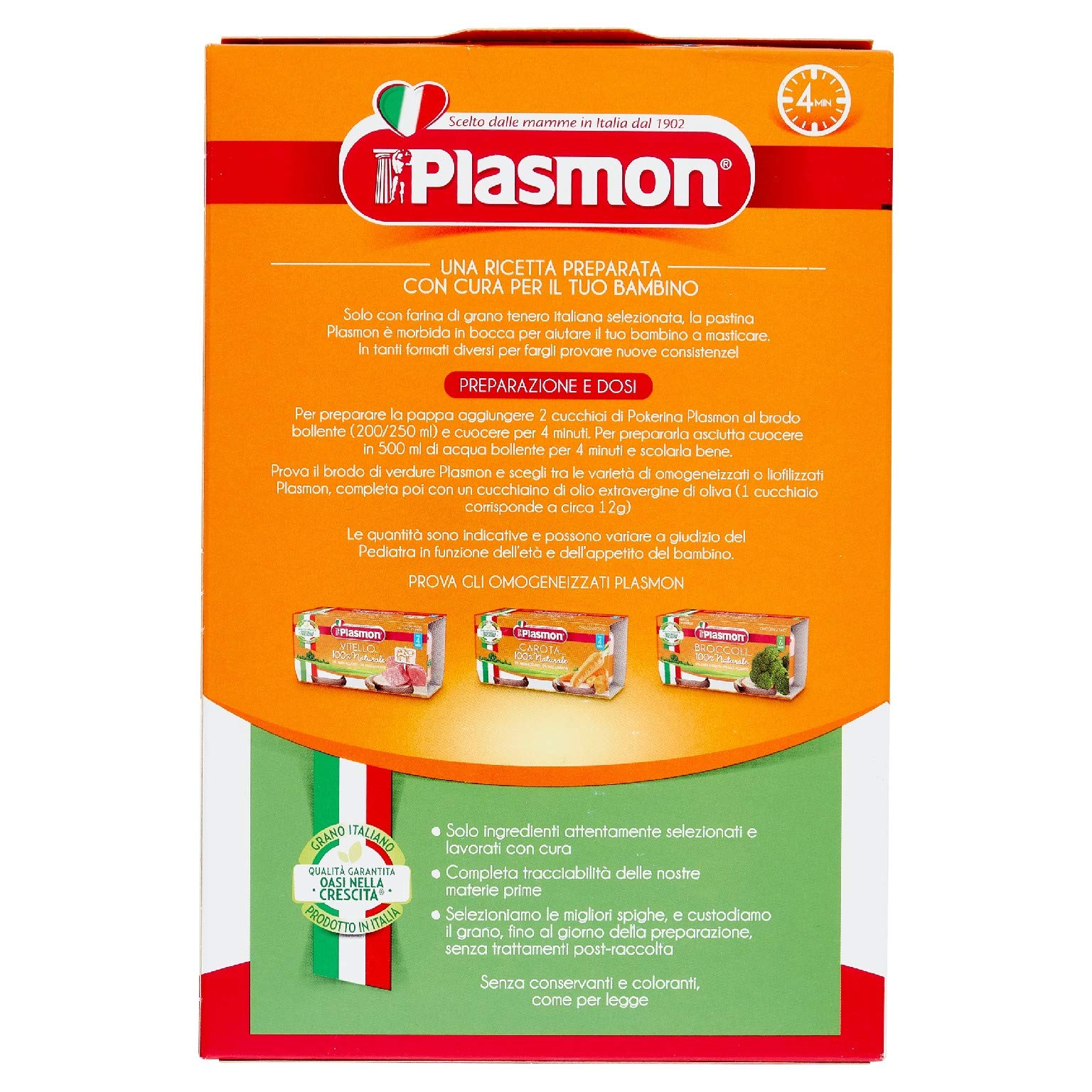 Plasmon La Pastina Pokerina 340g 12 Box Con Farina di grano tenero 100% Italiano, piccola e morbida in bocca