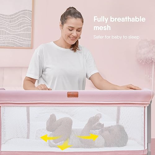 Miniatura 4 de BabyBond Cuna para bebé, cuna 3 en 1 con colchón suave y sábana, cuna de noche de 6 alturas ajustables, cuna de noche de malla de 4 lados para bebé