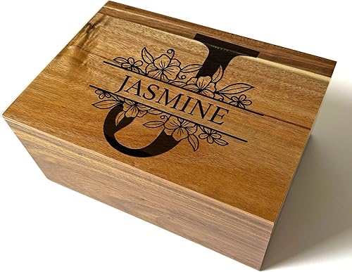Miniatura 38 de Caja de madera grabada personalizada grande – Caja de recuerdo de madera de acacia con mensaje oculto personalizado, cajas de memoria de nogal para