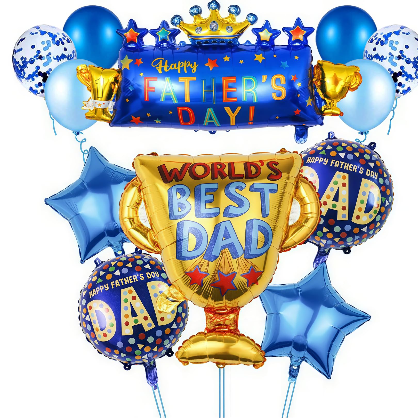 Solihigh 12PCS Fathers Day Balloons Set, Fathers Day Decorations, Blue Foil Balloons with Banner Star Tie Trophy for DAD's Day Party Home Bar Outdoor Decorations