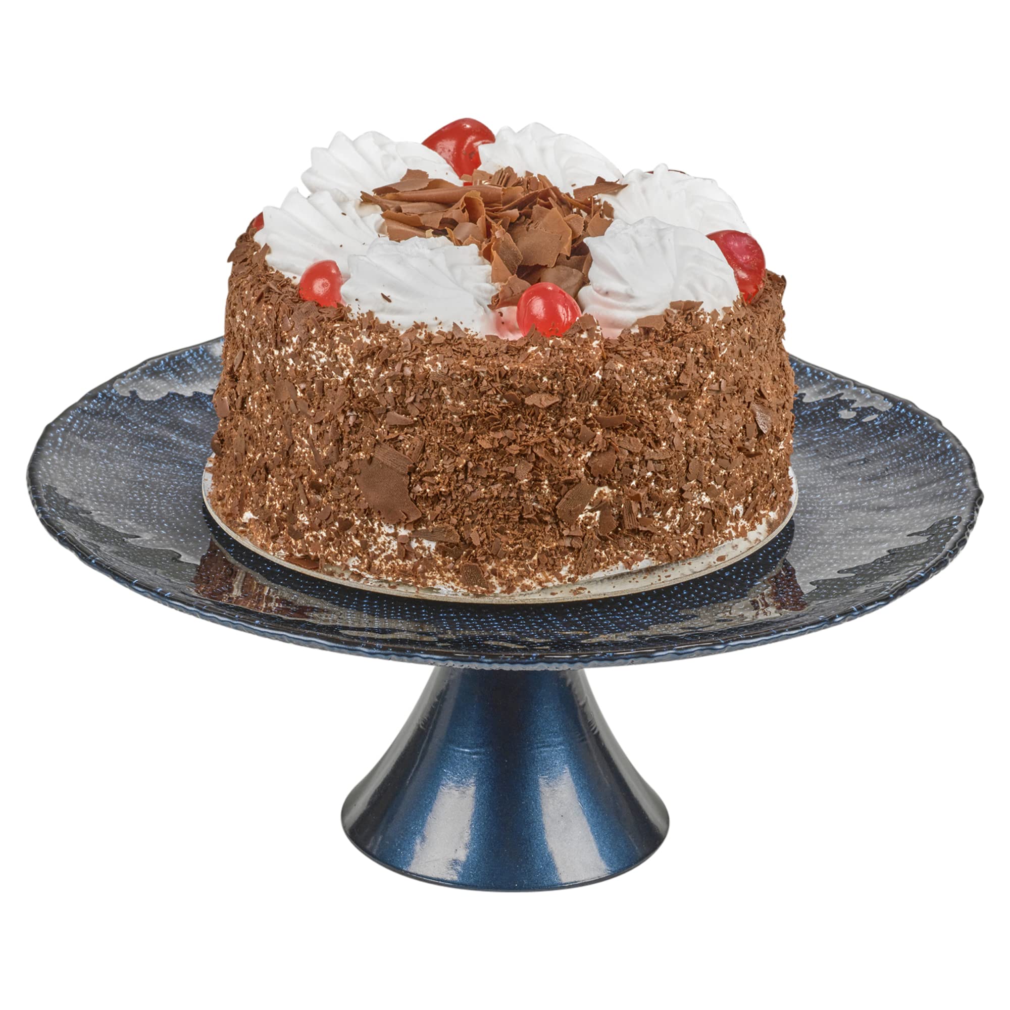 URBN-CHEF Blue Glass Round Cake Muffins Pastries Fruit Center Piece Dish Party Snack