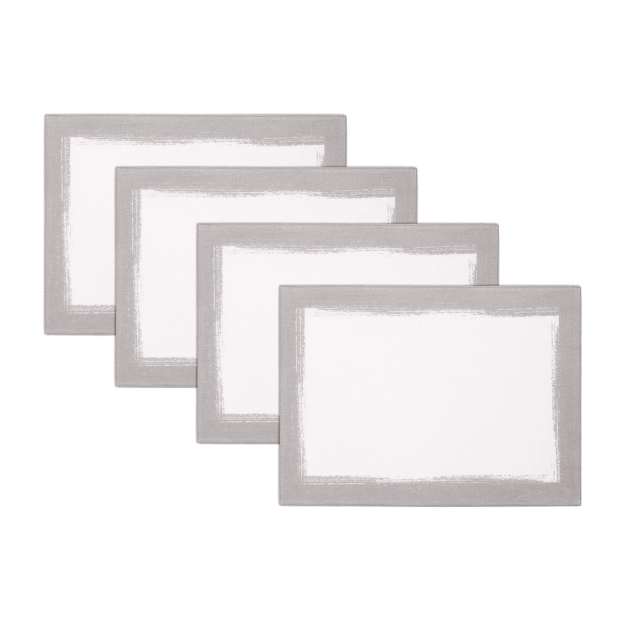 Villeroy & Boch Metallic Brushstroke Modern Linen Blend Placemat Set, 14 Inches x 20 Inches, Set of 4, White and Silver