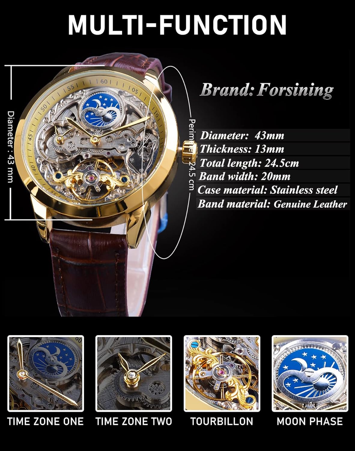 FORSINING Men's Skeleton Moon Phase Watch Mechanical Zambia Ubuy