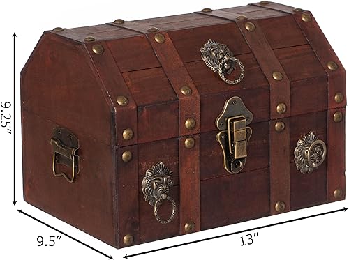 Miniatura 4 de Cofre del tesoro pirata hecho a mano con pestillo, baúl de almacenamiento de madera vintage y caja del tesoro con tapa con bisagras, caja de