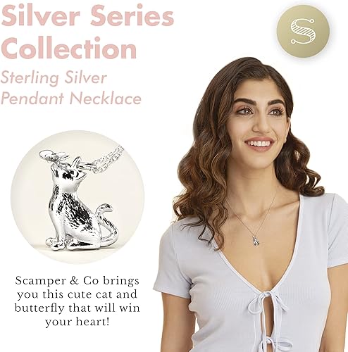 Miniatura 2 de SCAMPER & CO . Collar de plata de ley 925 chapado en rodio para mujer, collar con colgante de raza de perro o gato, cadena de cuerda con cierre