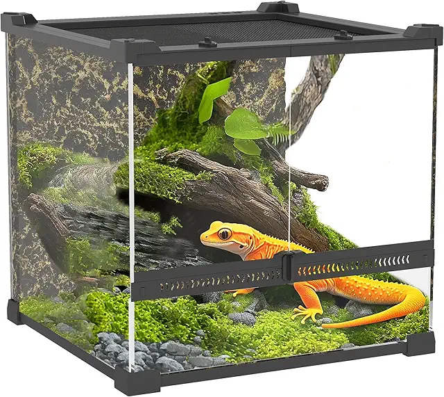 PawHut 18x18x24 Reptile Glass Terrarium with Stone Background & Locking Doors