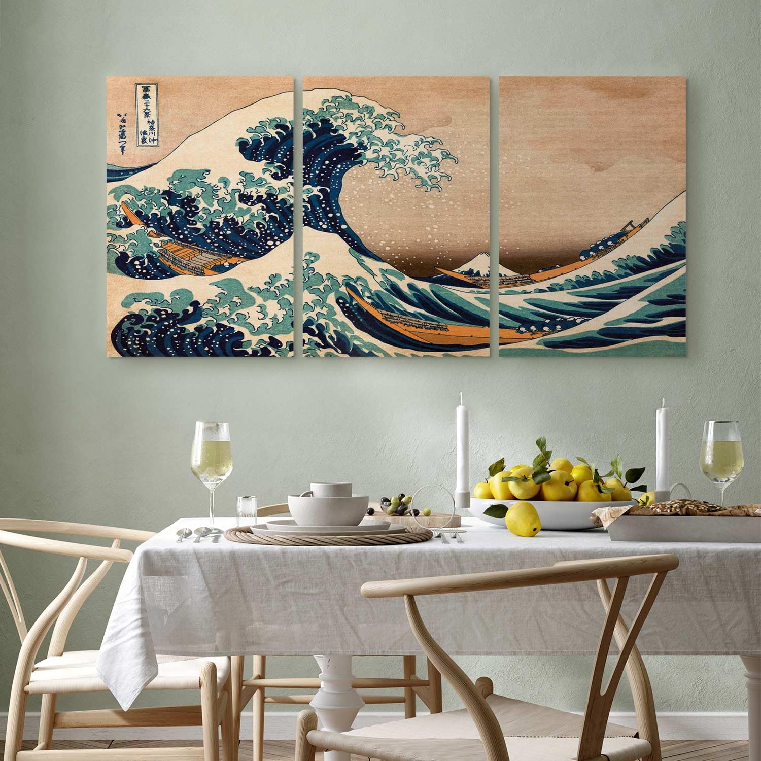 140x100cm Wanddekoration Gemälde Leinwand 'Die Große Welle Von Kanagawa'  Von Hokusai - 140x100 Cm, Premium Rahmen, Bereit Zum Aufhängen Gemälde  Hokusai Große Welle, image size:1500x1500