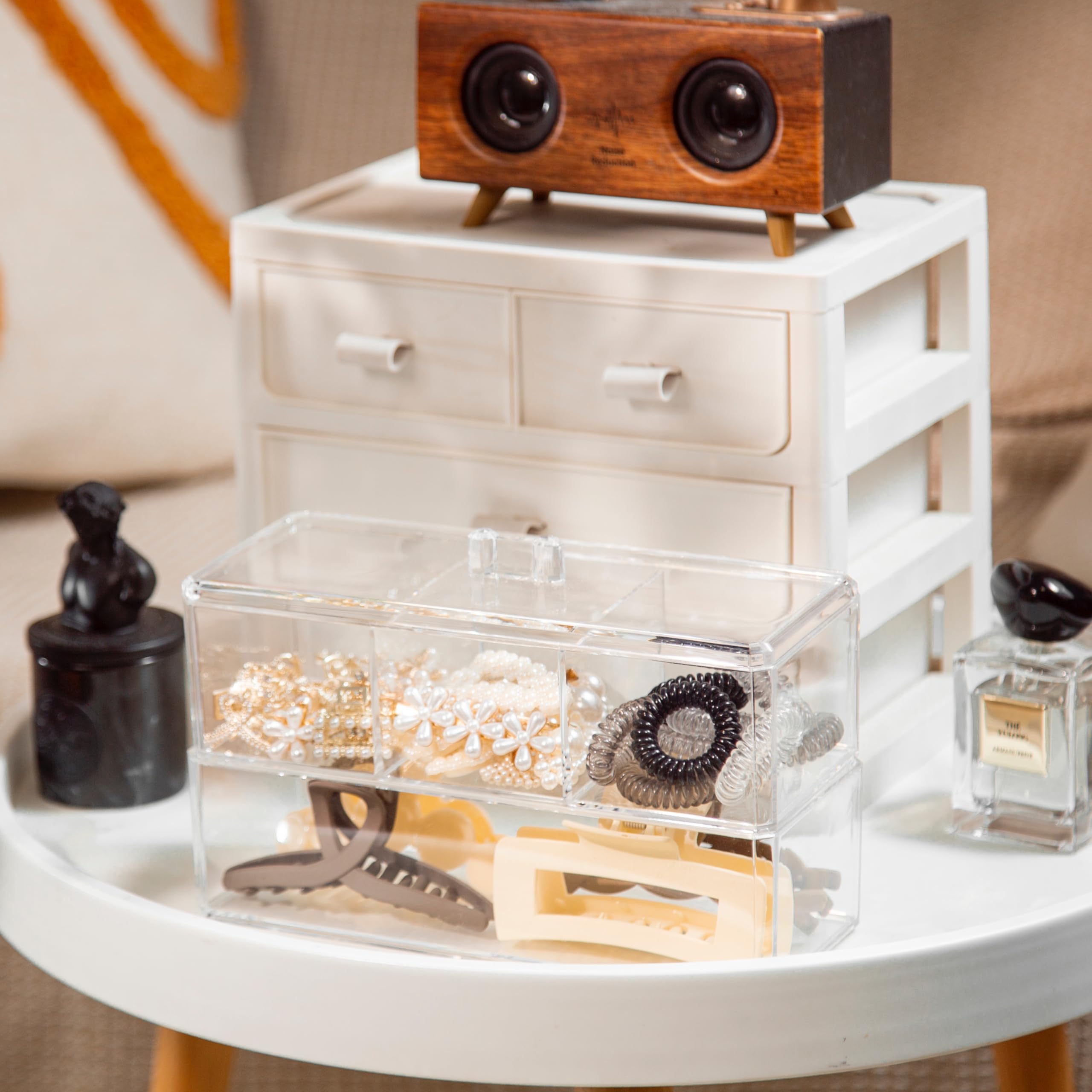 Organizador de accesorios para el cabello de 2 capas para niñas, organizador acrílico para diadema, lazos, pinza para el cabello, organización de hisopos de algodón, soporte para clip para el 6