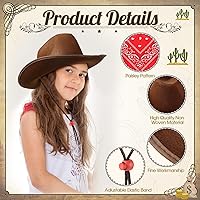 Vista 6 de Unittype Conjunto de 12 Sombreros de Vaquero para Niños, Sombrero de Vaquera Occidental y Bandanas de Poliéster para Niños y Niñas, Disfraces