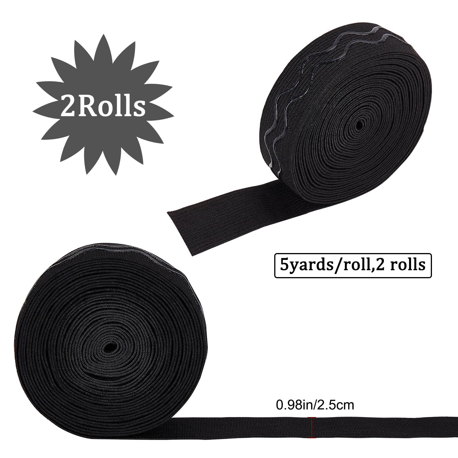 GORGECRAFT 10 Yards Black Non-slip Silicone Elastic Gripper Band 1" 25mm Webbing Soft Tape Waved Rubbers Belt Stretchy Wavy Band Ribbon Roll for Garment Wig Bike Shorts Project Underwear Accessories - Image 2