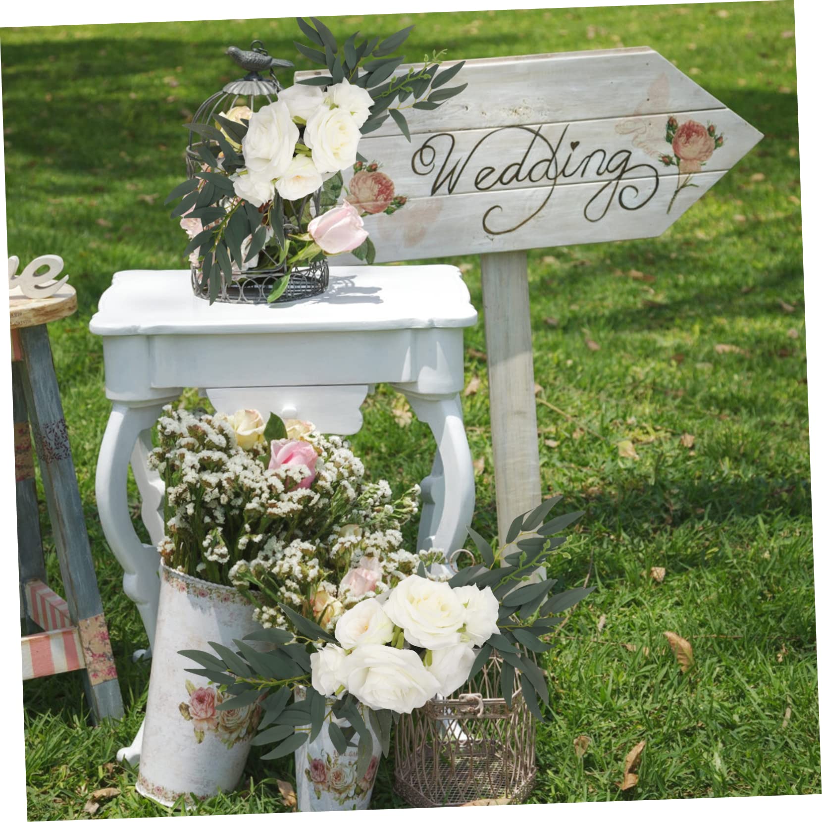 2er Satz Kunstblumen Swag Hochzeit Deko Blumengestecke Künstlich Traubogen Willkommensschild Blumendekor