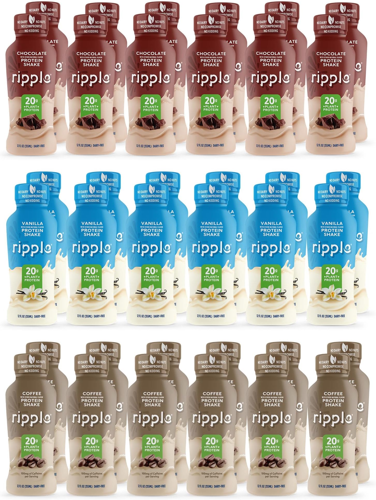 Vegan Protein Shake, Chocolate 12 Fl Oz (12 Pack) & Vanilla (12 Pack) & Coffee (12 Pack) | 36 Pack