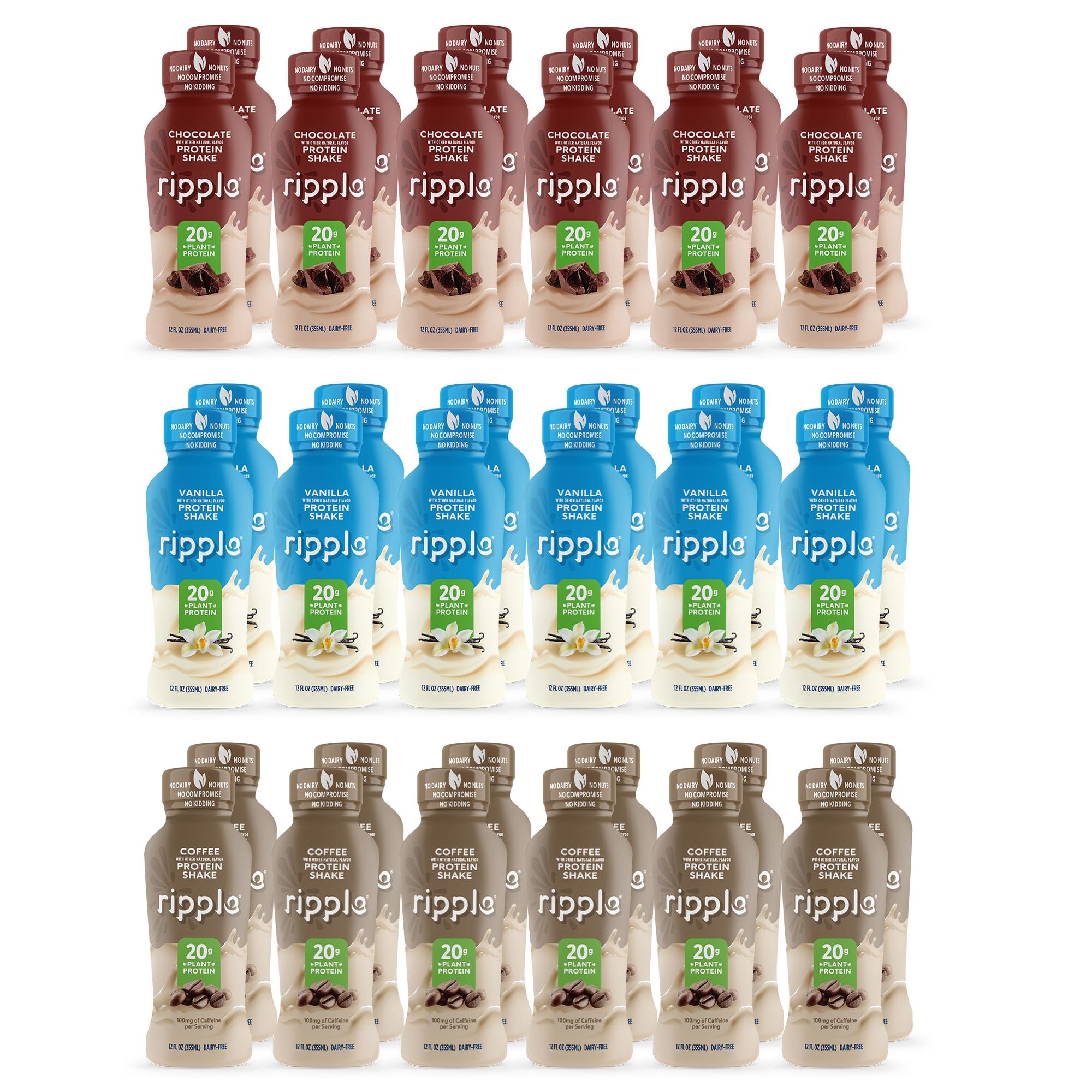 Vegan Protein Shake, Chocolate 12 Fl Oz (12 Pack) & Vanilla (12 Pack) & Coffee (12 Pack) | 36 Pack