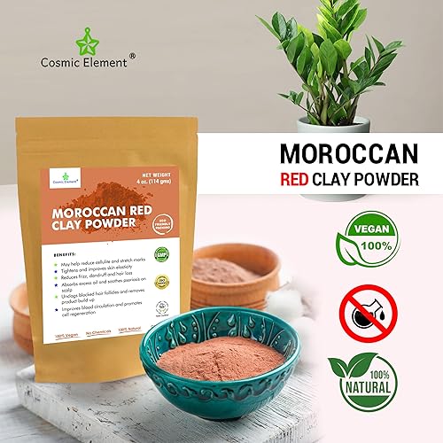 Miniatura 3 de Cosmic Element Polvo de arcilla roja marroquí – Polvo de arcilla roja para la piel | Adecuado para cara, envolturas corporales y cuidado del cabello