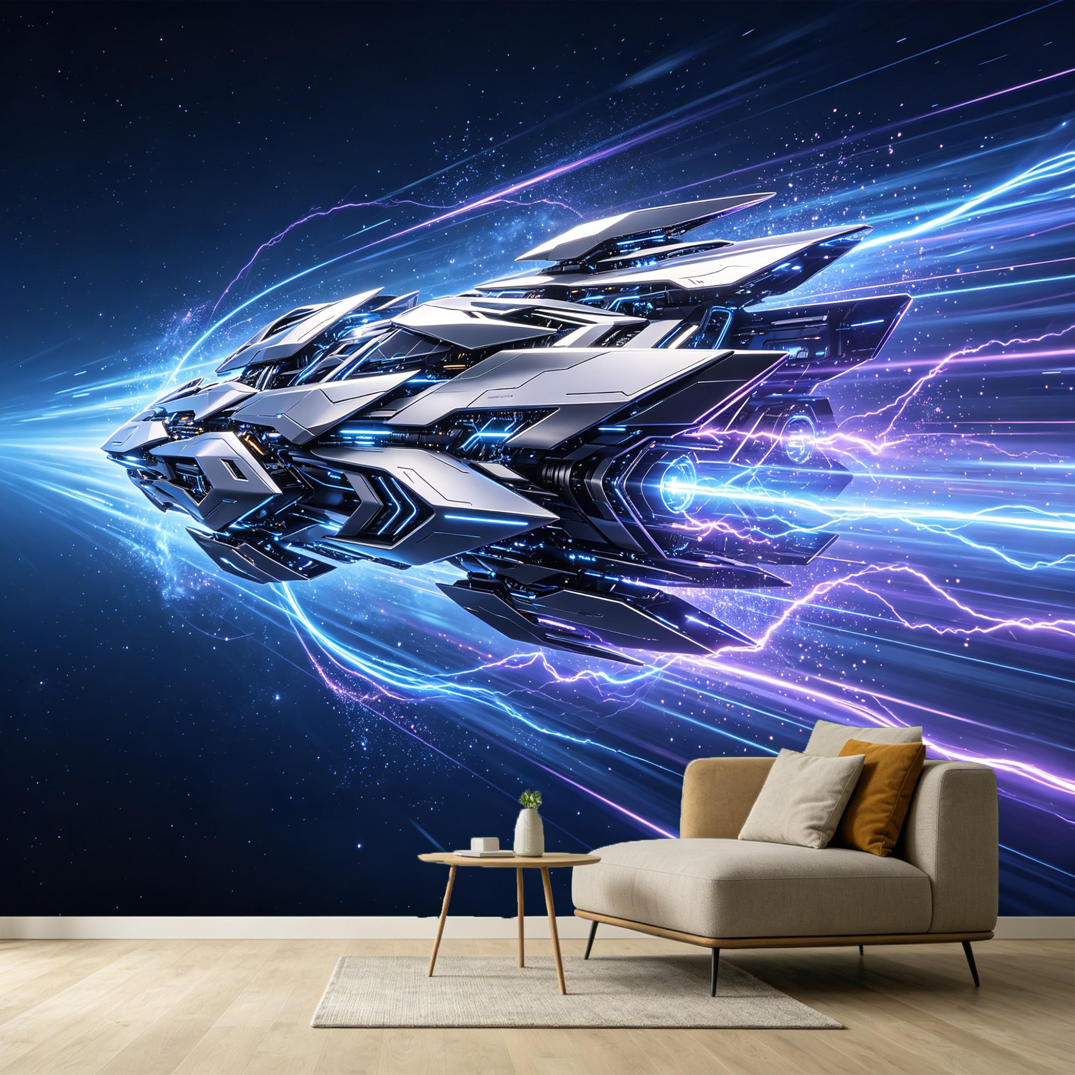 Custom Size Wall Murals Futuristic Spaceship Modern Industrial 3D Abstract Cosmic Speed Light Effect SelfAdhesive Wall Fabric Removable Large Wallpaper Photo for Living Room