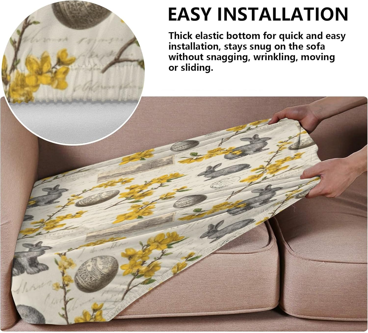 Vintage Easter Sketch Loveseat Covers Couch Covers for 2 Cushion Couch, 2-Piece Stretch Sofa Slipcovers Anti-Slip Washable Furniture Protectors for Dogs Pets