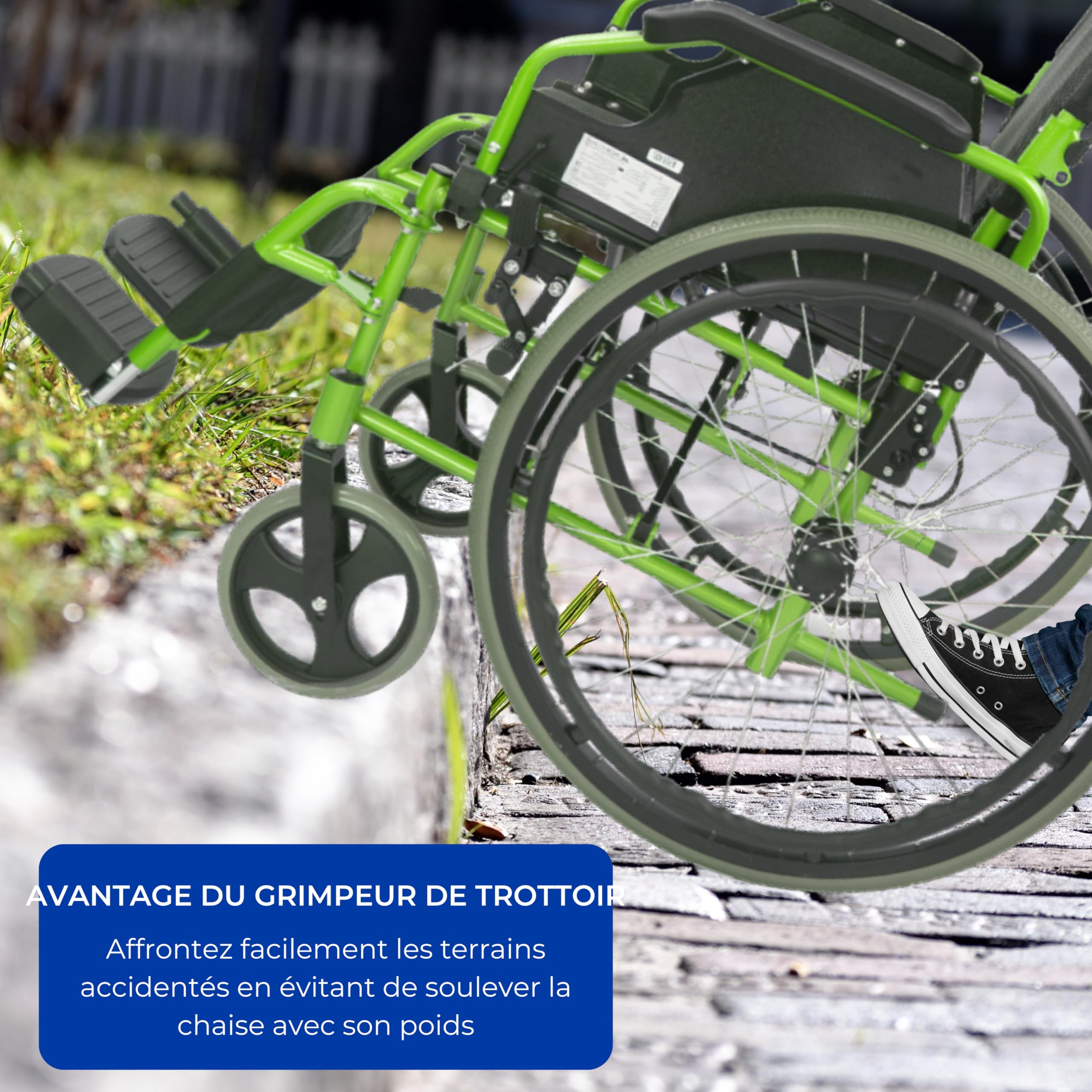 Mobiclinic®, Bolonia, Fauteuil roulant, Pliable et léger, Aluminium, Dossier divisible, Repose-pieds amovible, Pliables, Accoudoirs pliants, Pour adultes, Vert