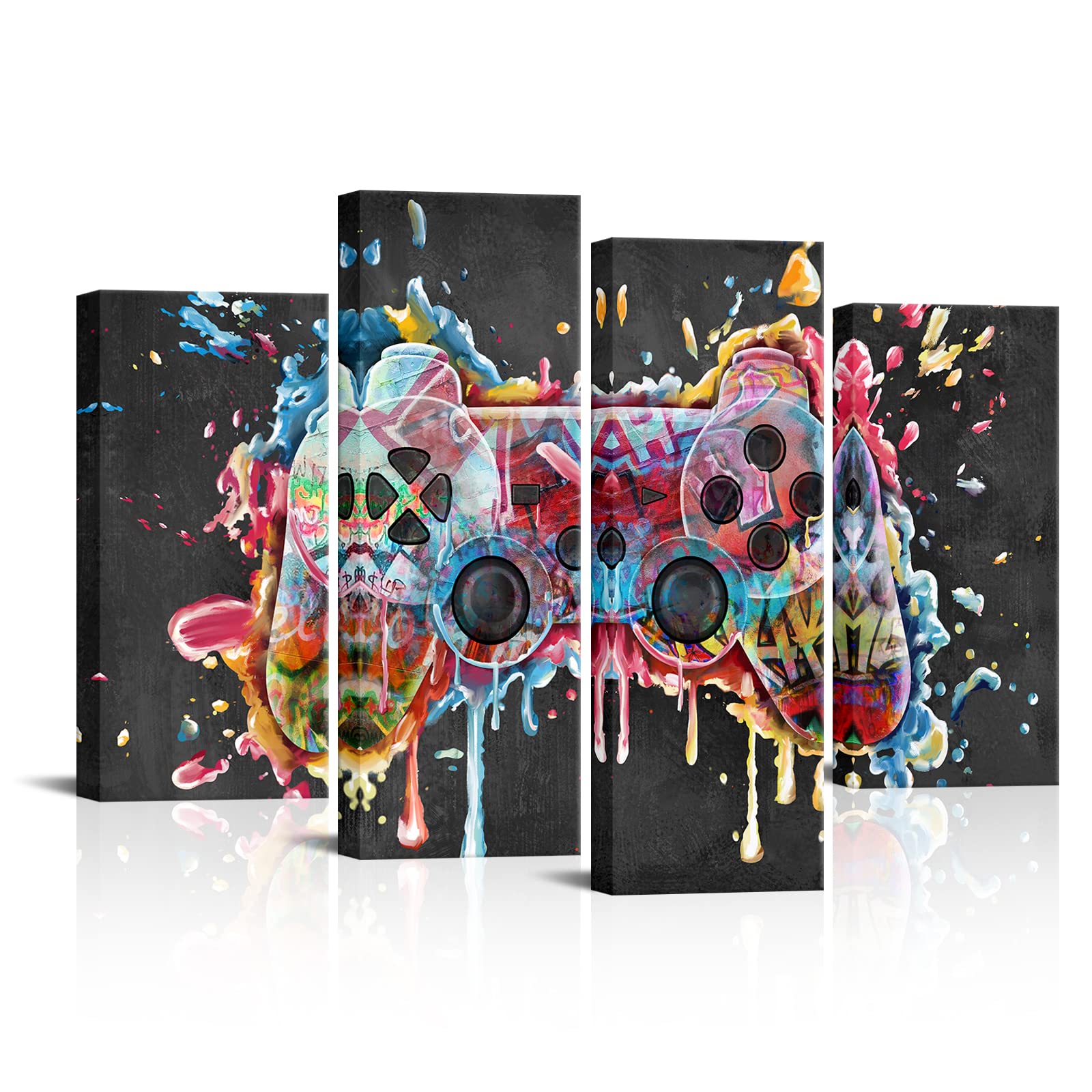 HOMEOART Gaming Room Decor Gamepad Painting Graffiti Wall Art Canvas Print Boys Game Room Decor Framed Ready to Hang, Black