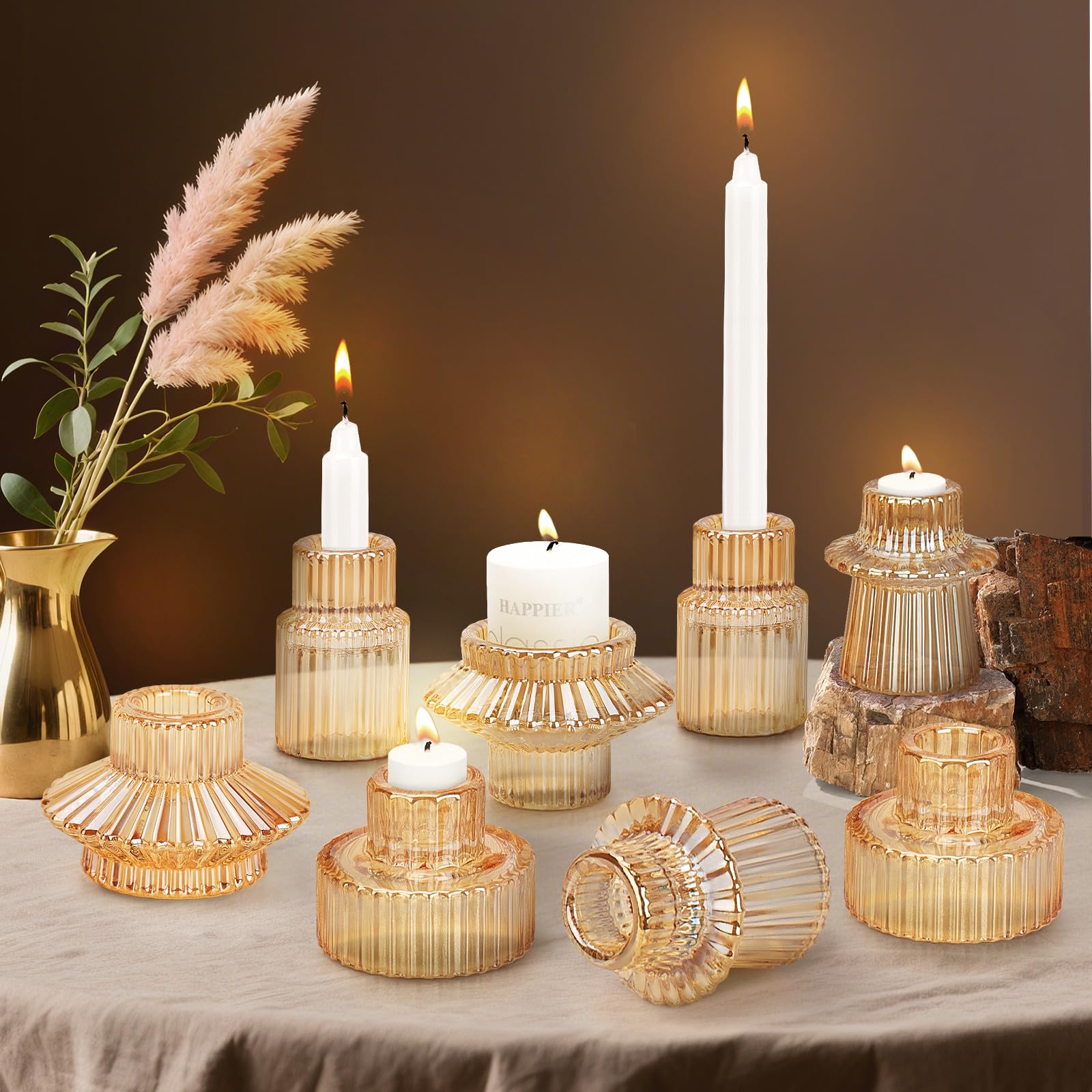 Jubor 8er Glas Kerzenhalter, Kerzenständer Stabkerzen Glas