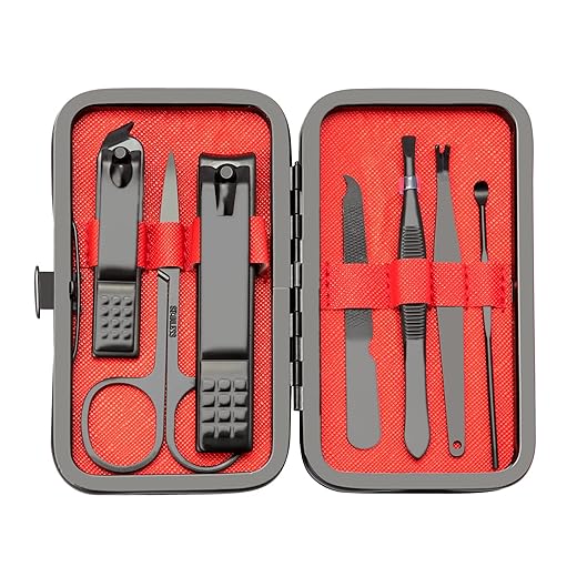 Manicure Set Nail Clippers Pedicure Kit, 8 In 1 Pieces Stainless Steel Manicure Kit, Professional Grooming Kits, Christmas Gifts Under 5 Dollars Patient Nail Care Tools with Luxurious Travel Case