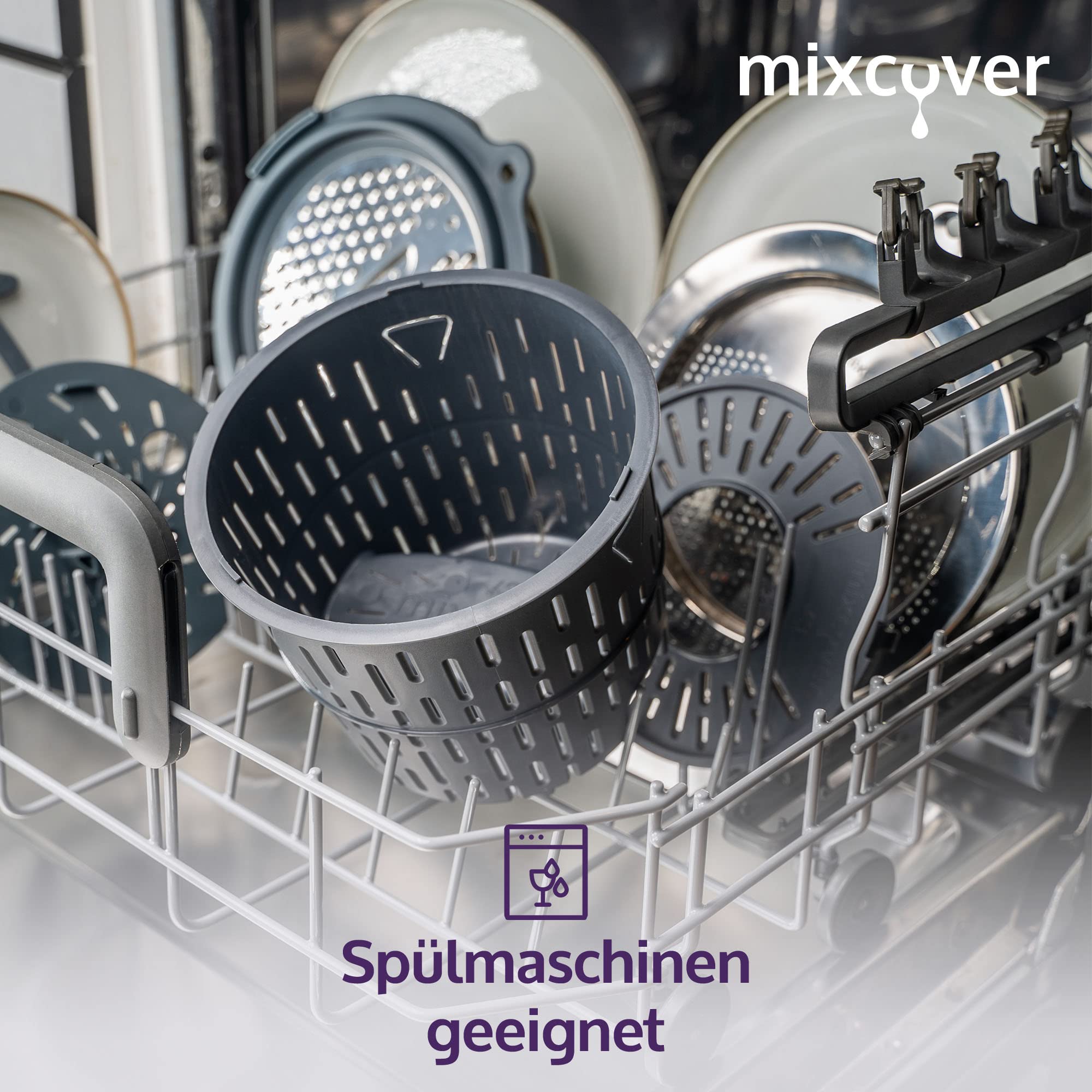 mixcover ulepszona wersja wirówki do sałat z e-bookiem z książeczką przepisów, kompatybilna z Thermomix TM7 TM6 TM5 – mycie i suszenie sałaty – suszarka do sałat - również do gotowania