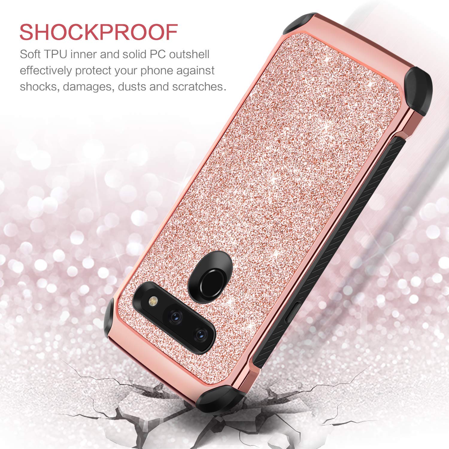 STENES Bling Case For LG G8 ThinQ - 3D Handmade Sparkle Flower Design With Screen Protector [2 Pack, Purple]