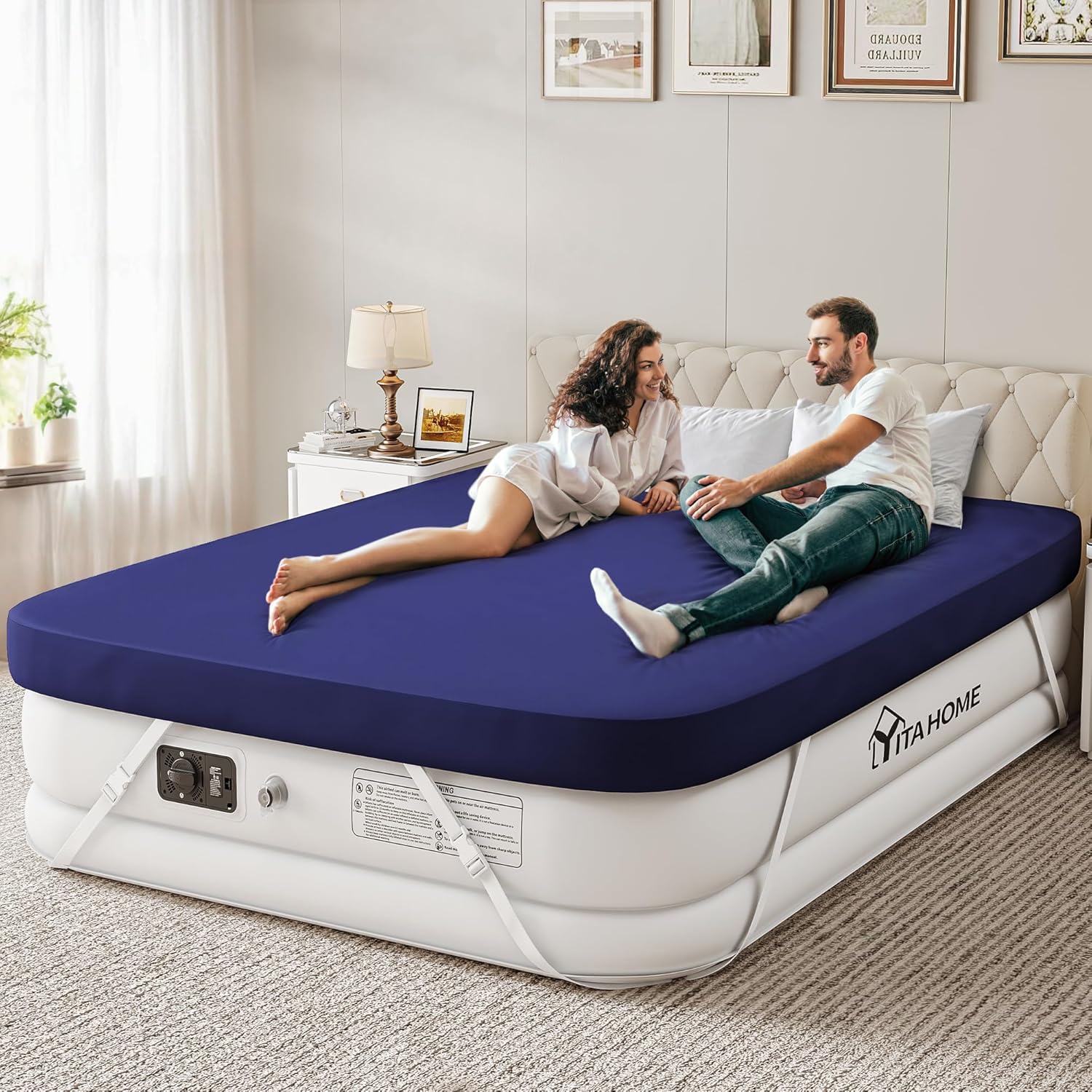 YITAHOME Queen Air Mattress with Sheet, 18 Inch Inflatable Mattress with Built-in High-Speed Pump, Carrying Bag and Patch Tools, Luxurious Elevated Inflatable Bed for Home Travelling and Camping