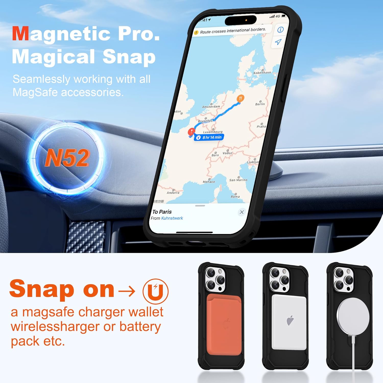 Compatible with iPhone 14 Pro Max Case 6.7'' with Magnetic Ring Stand [Military Drop Protection][Compatible with MagSafe] Shockproof 14 Pro Max Phone Case for Men Wowen,Black