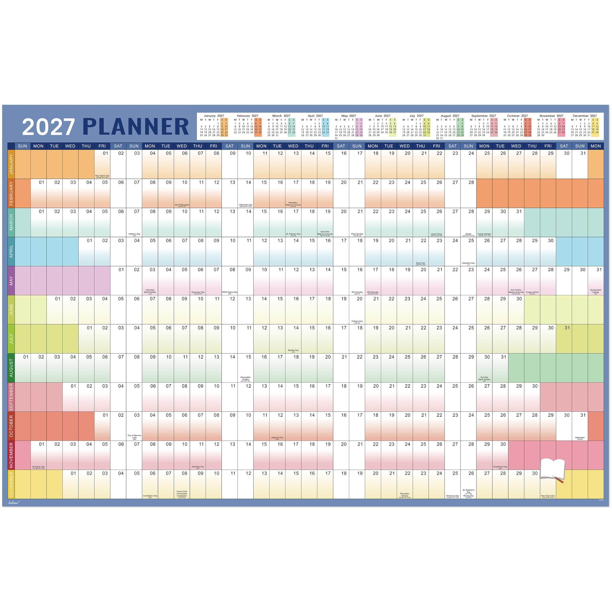 Wall Planner 2027, Wall Calendar 2027, Colorful