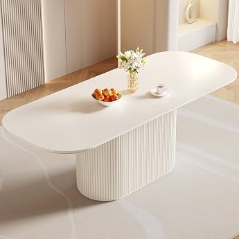 Guyii Oval Dining Table White Beige - Modern Dining Table for Kitchen and Living Room Kitchen Table Dining Room Table Oval Design Table for Dining Room and Kitchen - Table Only 220 cm