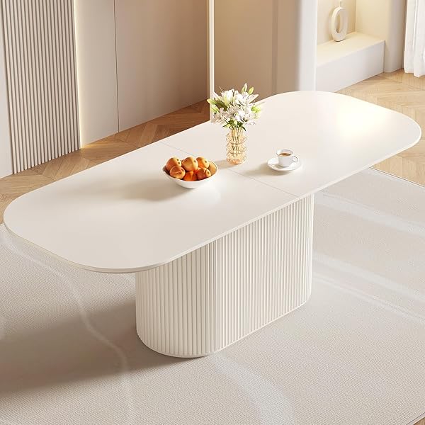 Large Cream White Oval Dining Table