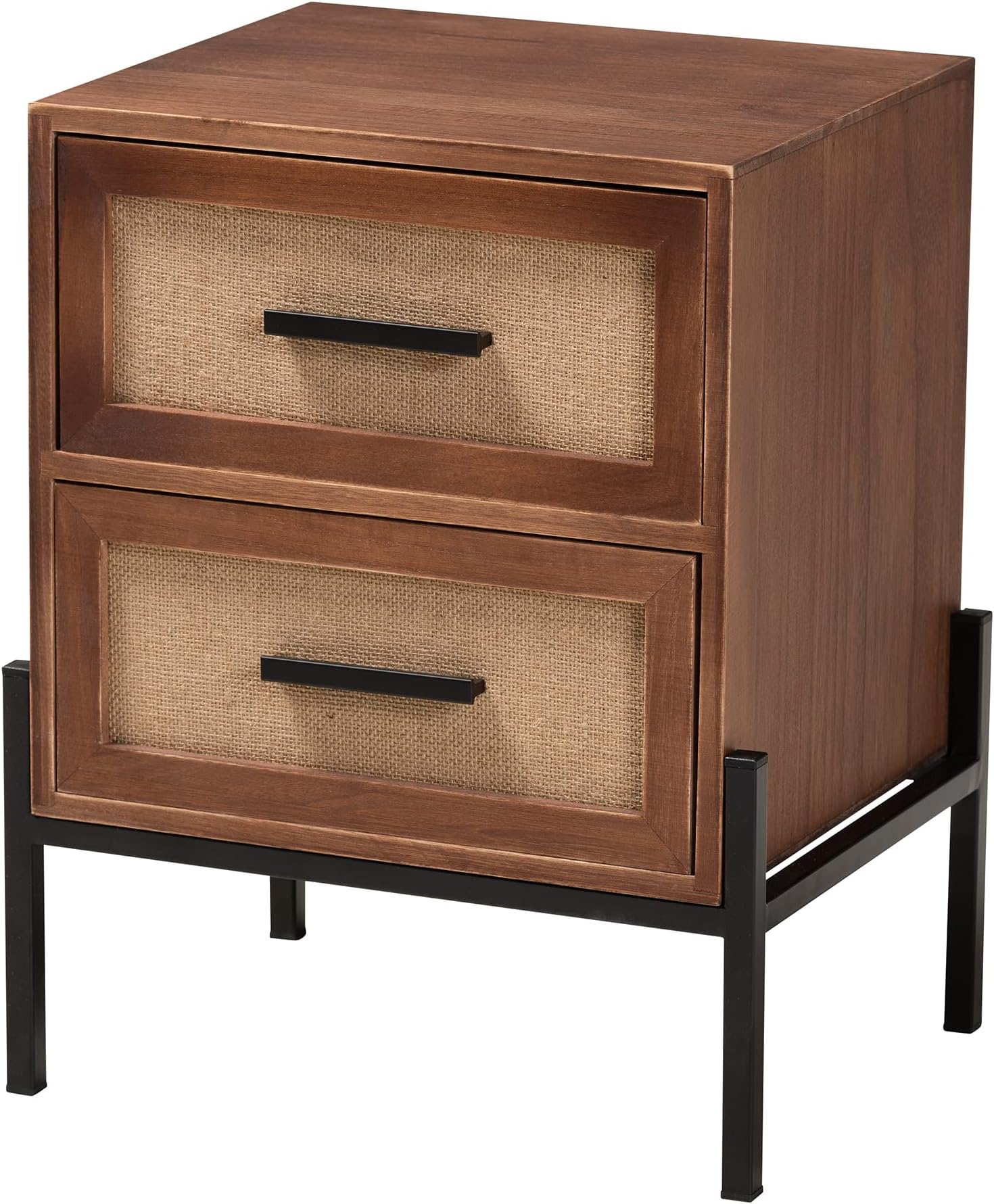 Baxton Studio Paxley End Table, 2-Drawer, Walnut Brown/Beige/Black